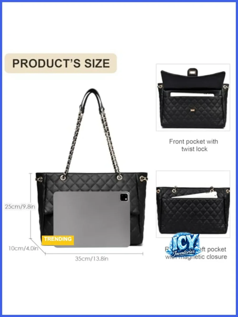 Quilted Satchel Tote Bag for Women, Designer Shoulder Handbag Leather Crossbody